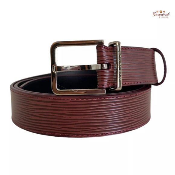 Authentic Louis Vuitton Red Epi Leather Silver Metal Square Buckle Belt 100/40 - Picture 1 of 13